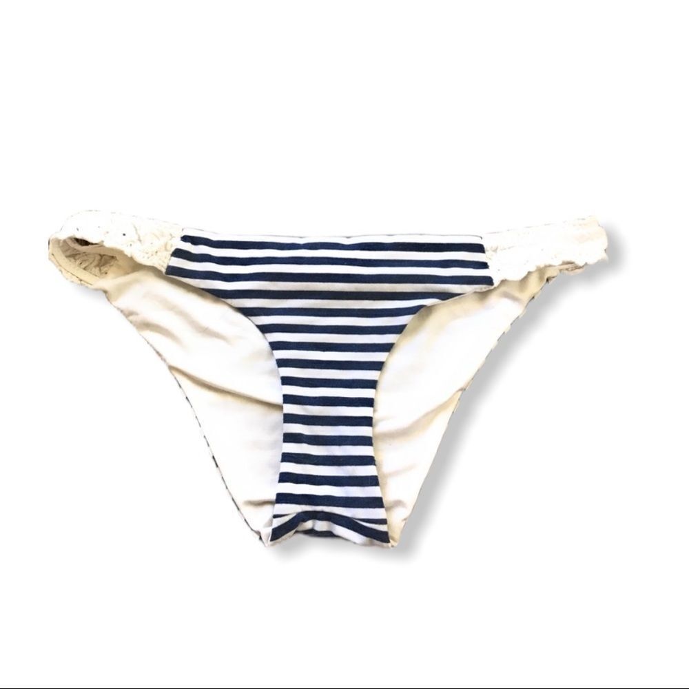 Striped Bikini Bottom With Crochet‎ Accents